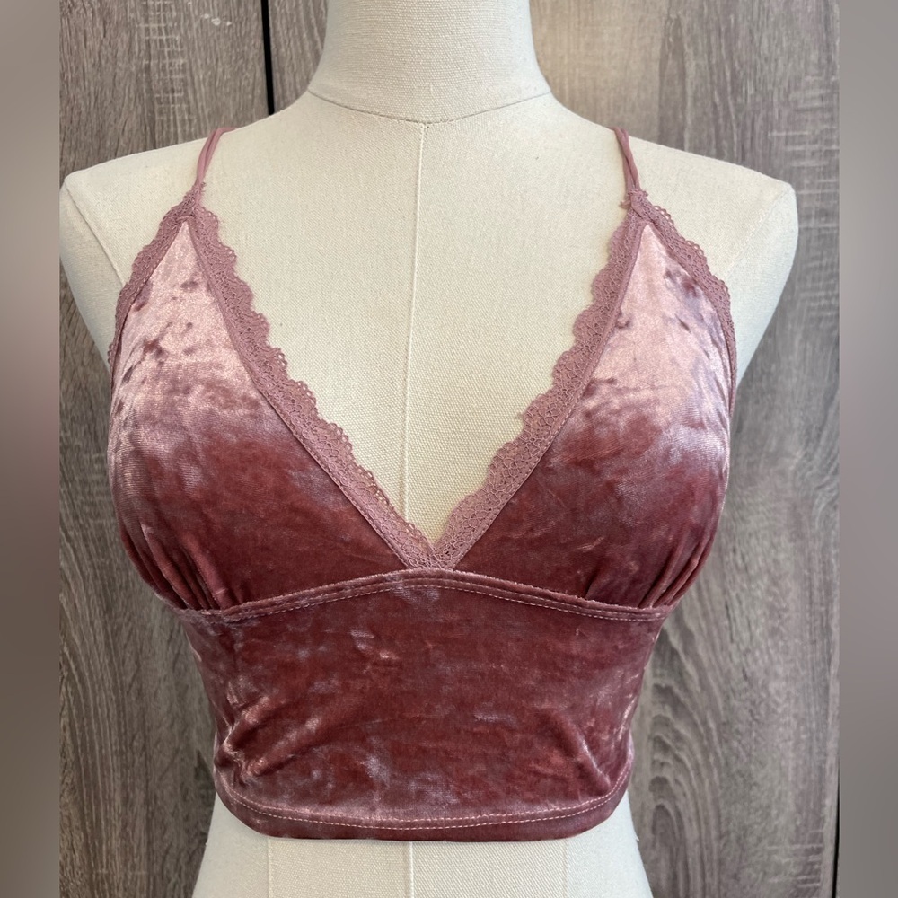 GARAGE Pink Velvet Velour Cropped Bralette. Size Small